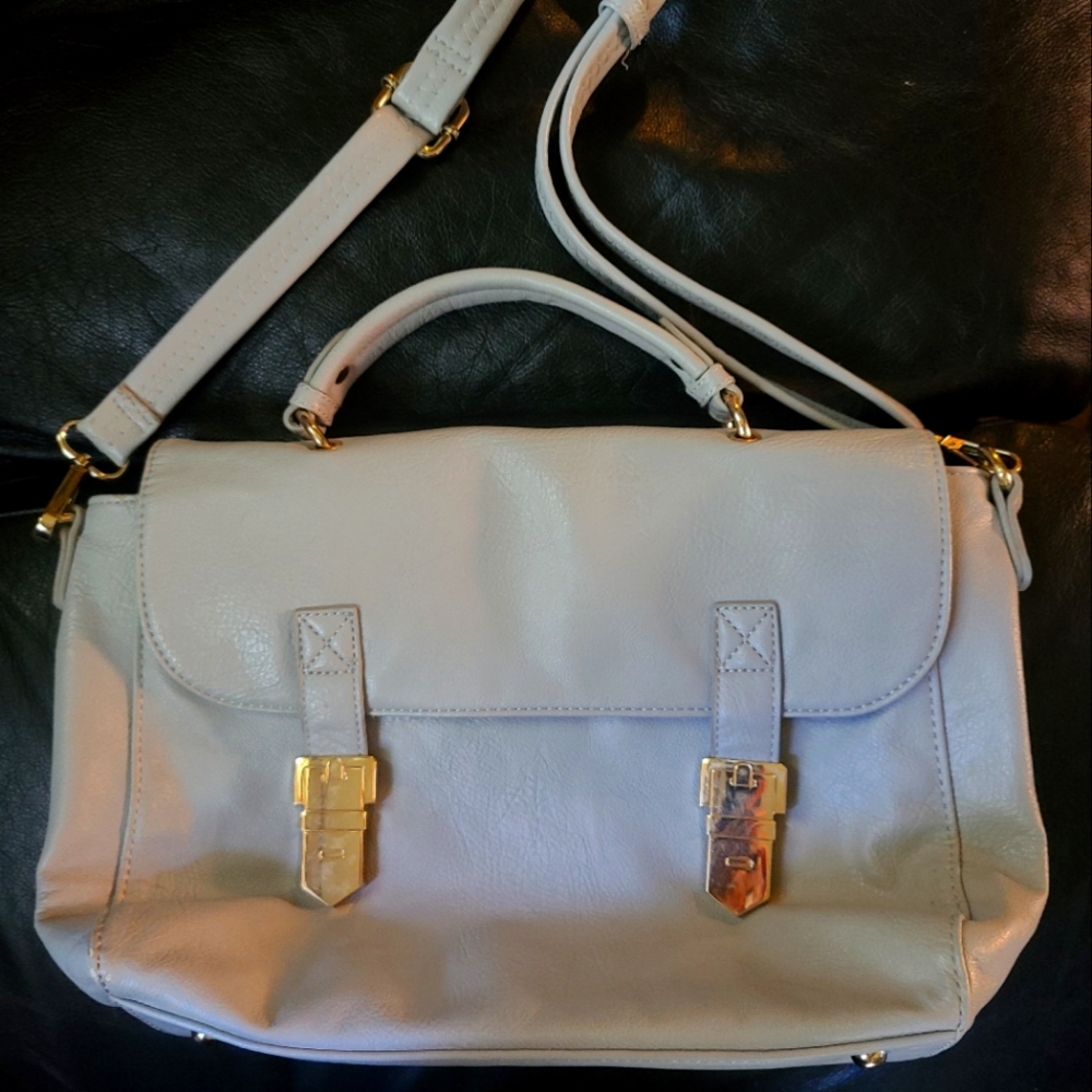 Vegan leather soft briefcase/messenger light gray bag 12x9x4